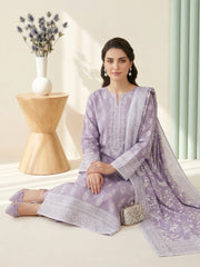 PERIWINKLE WITH WHITE BLOCK PRINTED Premium Classic Lawn 3pc Suit with Light Weight Voile Dupatta (Unstitched)