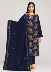 MIDNIGHT BLUE & BRONZE WITH STONEWORK Chiffon Embroidered 3Pc Suit (Unstitched)