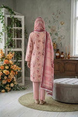 CREAMY PEACH, PINK & RASBERRY Premium Swiss Voile 3 PC Printed Suit (Unstitched)