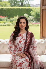 CHERRY PINK WHITE & BURNT MAROON Printed Premium Lawn Full Suit 3pc Suit (Unstitched)