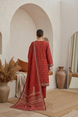BURGUNDY RED & CREAM Premium Classic Lawn 3pc Suit with Light Weight Voile Dupatta (Unstitched)