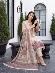 DESERT SAND WITH MARRON Digital Printed 3Pc suit with Luxury Voile Dupatta(Unstitched)