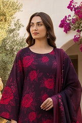 MIDNIGHT PURPLE WITH DEEP PINK Bana Dora Lawn Shirt with Plain dyed Trouser with Luxury Lawn Voile Dupatta 3Pc.(Unstitched)
