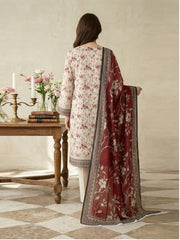 IVORY WITH MULTI PRINT Printed Full Suit (3Pc) suit with Luxury Voile Dupatta(Unstitched)