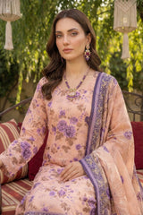 PEACH PURPLE & BROWN CAMBRIC LAWN SUIT WITH VOILE DUPATTA 3Pc (Unstitched)