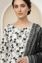 WHITE & BLACK Printed Premium Lawn 3pc Suit (Unstitched)