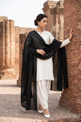 BLACK PREMIUM QUALITY LAWN CHIKAN SUPREME SHAWL