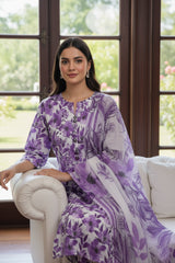 PURPLE & WHITE Printed Premium Lawn Full Suit 3pc (Unstitched)