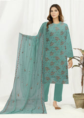 SAGE GREEN Chiffon Embroidered 3Pc Suit (Unstitched)