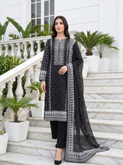 BLACK,WHITE & GREEN  Premium Classic Lawn 3pc Suit with Light Weight Voile Dupatta (Unstitched)