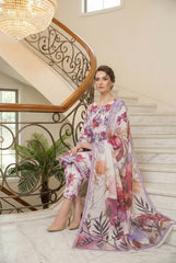 WHITE FLORAL WITH MULTI PRINT Printed Full Suit with Luxury ZARI Dupatta 3pc (Unstitched)