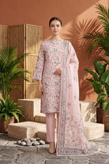 PINK LACE WITH MULTI PRINT Digital Printed 3Pc suit with Luxury Voile Dupatta(Unstitched)