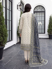 BASE LIGHT GREEN WITH BLUE Digital Printed 3Pc suit with Luxury Voile Dupatta(Unstitched)