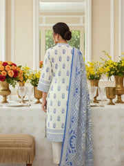 TEA GREEN & BLUE Premium Slub Lawn 3pc Suit with Light Weight Voile Dupatta (Unstitched)
