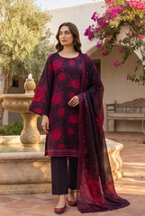MIDNIGHT PURPLE WITH DEEP PINK Bana Dora Lawn Shirt with Plain dyed Trouser with Luxury Lawn Voile Dupatta 3Pc.(Unstitched)