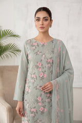 TEA GREEN Chiffon Embroidered 3Pc Suit (Unstitched)