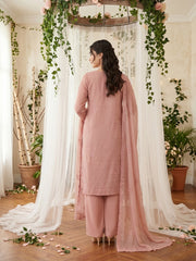 PINK PEARL Chiffon Embroidered 3Pc Suit (Unstitched)