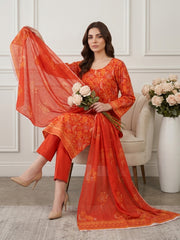 RED ORANGE Supreme Lawn 3pc suit with Luxury Voile Dupatta