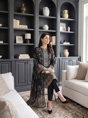 BLACK WITH ZINC & DARK BROWN Printed Premium Lawn with Voile Dupatta 3pc Suit (Unstitched)