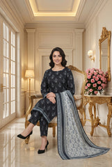BLACK & SHADES OF BLUE Digital Printed Premium Lawn 3pc Suit (Unstitched)