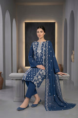 ZINC BLUE Chiffon Embroidered 3Pc Suit (Unstitched)
