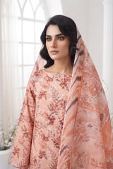 MONDAYS PINK Digital Printed 3Pc suit with Luxury Voile Dupatta(Unstitched)
