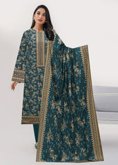 EVER GREEN 3pc Premium linen printed suit with linen dupatta (Unstitched)
