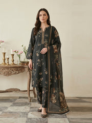 BLACK BROWN & GREEN Printed Premium Lawn Full Suit 3pc Suit (Unstitched)