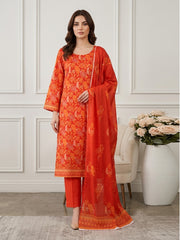 RED ORANGE Supreme Lawn 3pc suit with Luxury Voile Dupatta