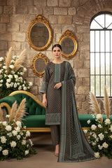 KHAKI BROWN 3Pc Premium Dhanak Printed Suits (Unstitched)