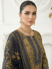 MEHNDI GREEN & NAVY BLUE Premium Swiss Voile 3 PC Printed Suit (Unstitched)