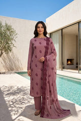 FADED PURPLE Chiffon Embroidered 3Pc Suit (Unstitched)