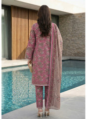 ROYAL FUCHSIA, BROWN WITH MULTI PRINTED LAWN SUIT WITH VOILE DUPATTA 3Pc (Unstitched)