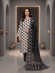 BEIGE & BLACK Premium Classic Lawn 3pc Suit with Luxury Voile Dupatta (Unstitched)