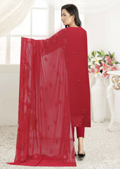 DEEP RED Chiffon Embroidered with LASER WORK 3Pc Suit (Unstitched)