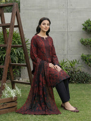 BLACK WITH BURNT AMBER Printed Premium Lawn Suit with Voile Dupatta 3pc (Unstitched)