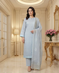 LIGHT BLUE Supreme Lawn 3pc suit with Luxury Voile Dupatta