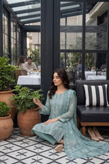 PASTEL TURQUOISE WITH SEQUINS Chiffon Embroidered 3Pc Suit (Unstitched)