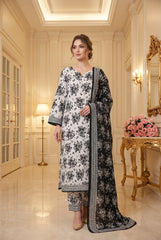 BLACK & ASH GREY Premium  Lawn 3pc Suit with Light Weight LAWN Dupatta (Unstitched)