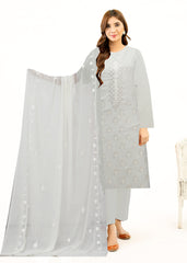OFF WHITE Chiffon Embroidered 3Pc Suit (Unstitched)