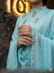 SEAFORM GREEN Chiffon Embroidered 3Pc Suit (Unstitched)