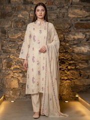 CREAM Chiffon Embroidered 3Pc Suit (Unstitched)