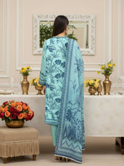 BRIGHT AQUA & CLASSIC BLUE Premium Slub Lawn 3pc Suit with Light Weight Voile Dupatta (Unstitched)