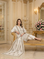 IVORY Supreme Lawn 3pc suit with Luxury Voile Dupatta