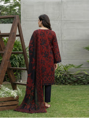 BLACK WITH BURNT AMBER Printed Premium Lawn Suit with Voile Dupatta 3pc (Unstitched)