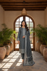 CRAVEL GREY BLUE 3Pc Premium Dhanak Printed Suits (Unstitched)