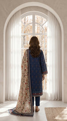 BLUE WITH MULTI PREMIUM DIGITAL PRINTED LAWN SUIT WITH VOILE DUPATTA 3Pc (Unstitched)