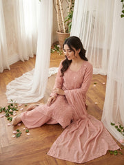 PINK PEARL Chiffon Embroidered 3Pc Suit (Unstitched)