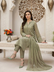 PEAR GREEN Chiffon Embroidered 3Pc Suit (Unstitched)