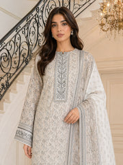 BASE IVORY WITH LIGHT GREEN Printed Premium Lawn Full Suit 3pc Suit (Unstitched)